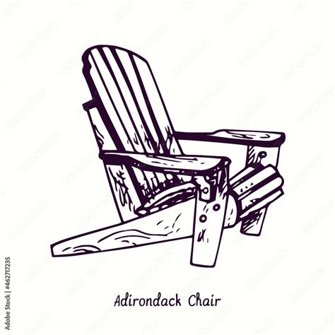 Adirondack Chair Ink Black And White Doodle Drawing In Woodcut Style