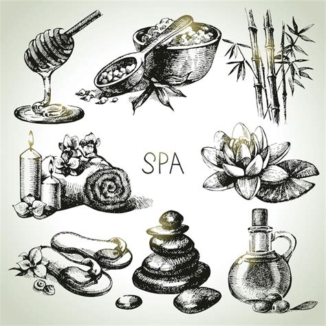 Spa skizze icon set handgezeichnete illustrationen der schönheits