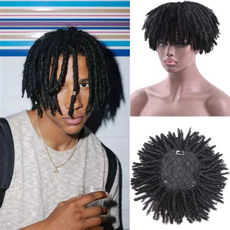 Men Dreadlocks Toupee Wigs Sof Synthetic Closure Wig Handmade Dread