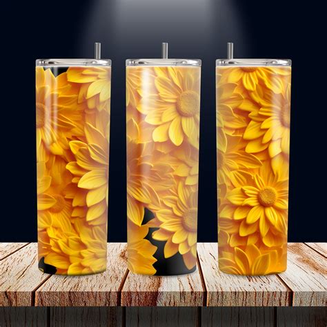 3d Sunflowers 20 Oz Skinny Tumbler Wrap Digital Download Png  Design Digital Download Etsy