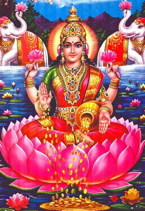 Hindu God Lakshmi Laxmi Print Vintage Goddess Poster Picture Religious Wall