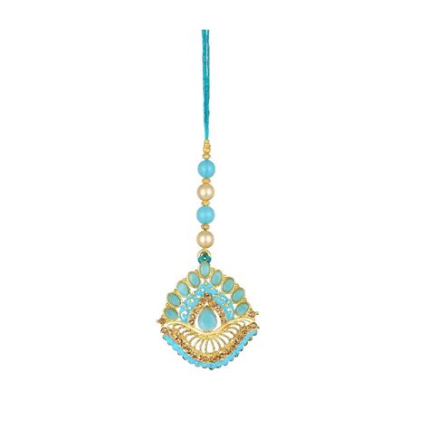 Mahi Blue Meenakari Work Lumba Rakhi For Bhabhi With Beads And Crystals