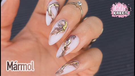 UÑas MÁrmol Con Gel Efecto Oro Temporada Youtube