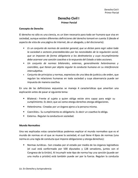 Apuntes 1 Parcial Derecho Civil I Primer Parcial Derecho Civil I