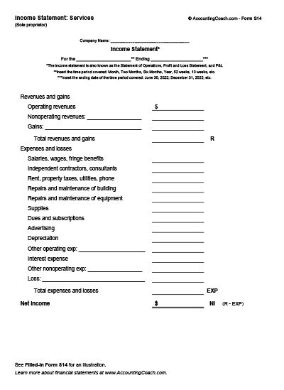 Income Statement Services Sole Proprietor Business Forms Accountingcoach