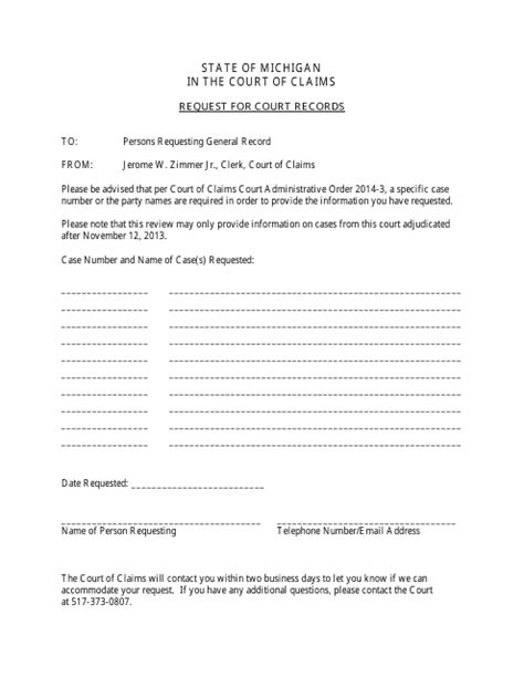 Michigan Request for Court Records - Fill Out, Sign Online and Download ...