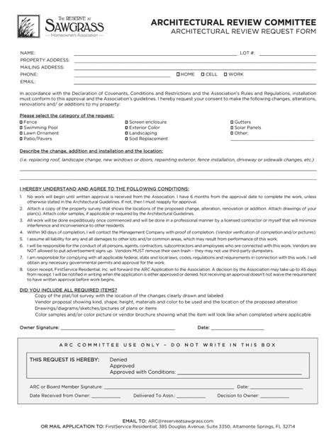 Fillable Online The Architectural Review Board Arb Request Form