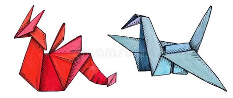 Origami Colorful Paper Animals Drawn Stock Photo - Image of cognition ...