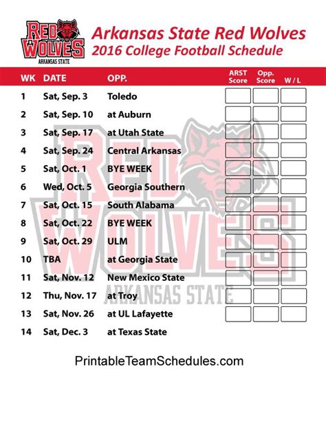 Arkansas Football Schedule Printable