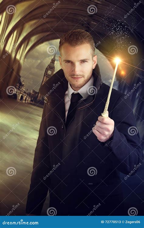 Young Wizard Holding A Magic Wand Stock Image Image Of Witchcraft