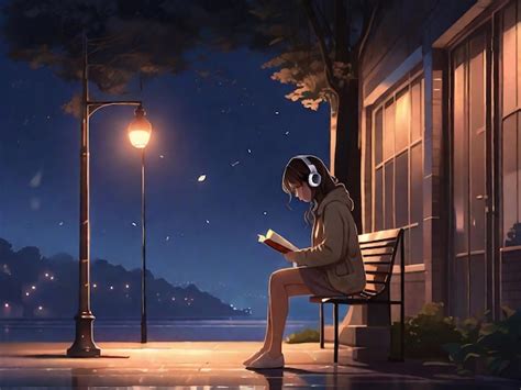 Premium Photo Lofi Girl Listening Music While Reading Book