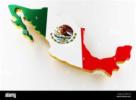 3D map of Mexico. Map of Mexico land border with flag. Mexico map on white background. 3d ...