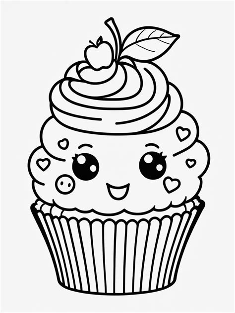 Adorable Cartoon Cupcake Drawing with Fruit Toppings on White ...