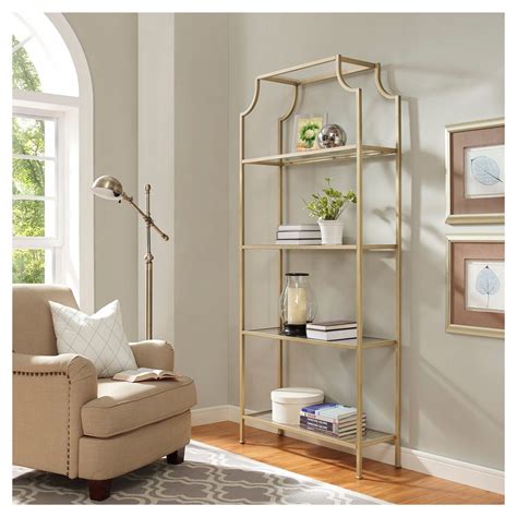 Crosley Aimee Etagere Gold Modern Style Tier Tempered Glass