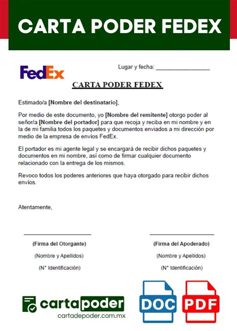 Carta Poder Fedex Ejemplos En Word Y Pdf