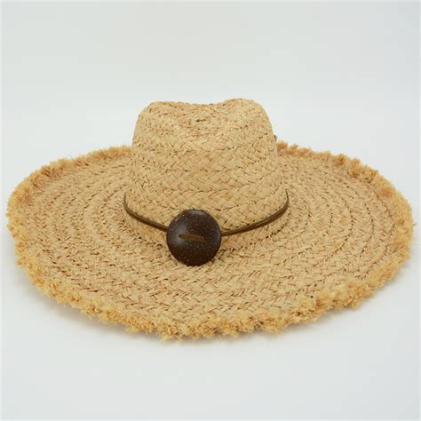 Crochet Women Frayed Brim Straw Raffia Hat