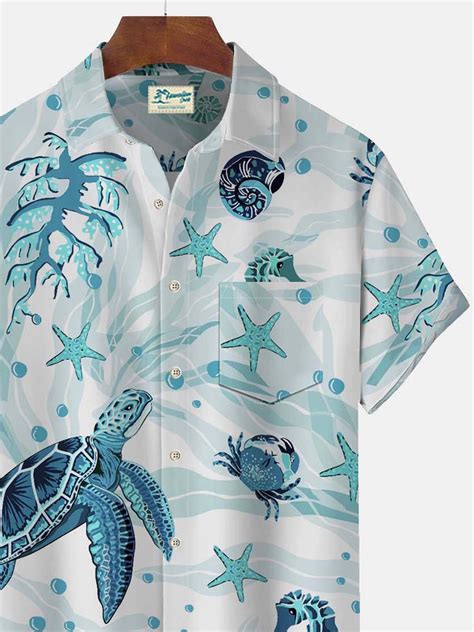 Royaura Vintage Nautical Sea Life Blue Men S Hawaiian Shirts Fun