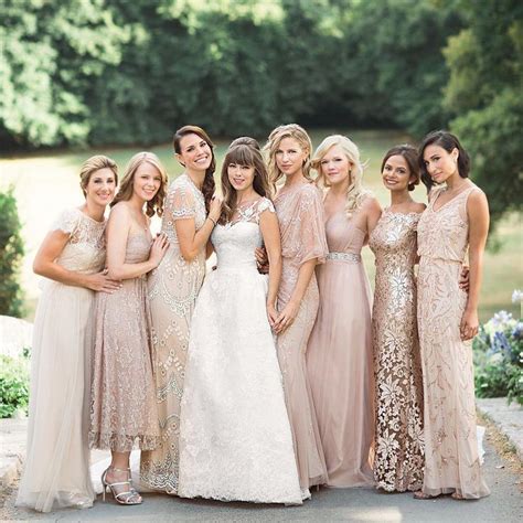 Blush Textured Bridesmaids Dresses Sequin Rose Gold Lace Bride