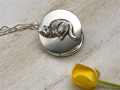 Silver Cat Locket Necklace Customized Pet Locket With Photos Etsy