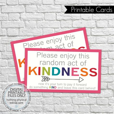 Printable Random Act Of Kindness Cards Raok Pay It Forward Etsy