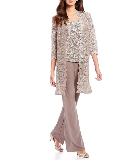 R M Richards Petite Size Scalloped Glitter Lace Duster Stretch