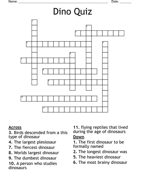 Dino Quiz Crossword Wordmint