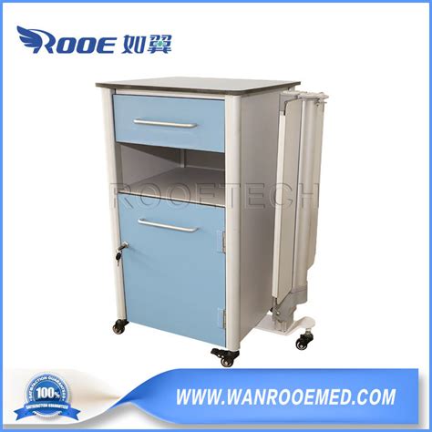 Hospital Bed Side Mobile Bedside Cabinet With Wheels And Tilting Over