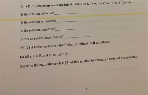 Solved 24 4 F Is The Congruence Modulo 5 Relation On Z V