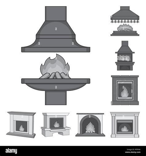 Different Kinds Of Fireplaces Monochrome Icons In Set Collection For