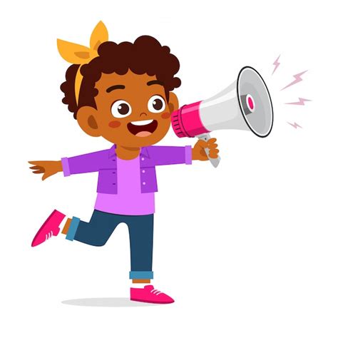 Happy Cute Little Kid Girl Holding Megaphone Premium Vector