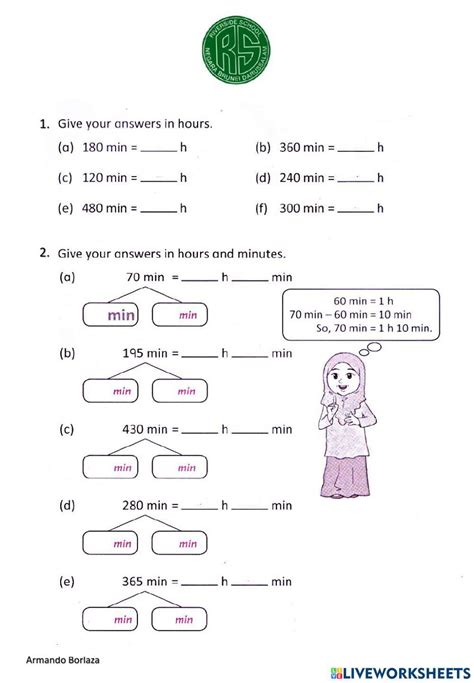 Conversion Of Hours And Minutes Worksheet Live Worksheets