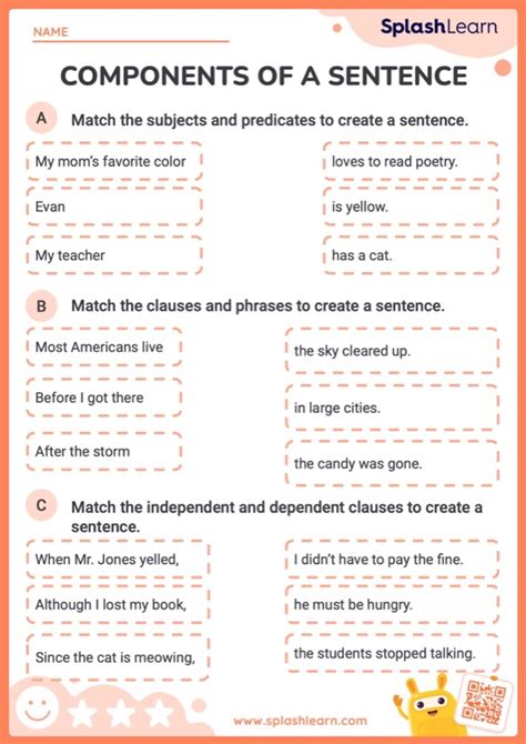 Lets Explore Components Of A Sentence Ela Worksheets Splashlearn