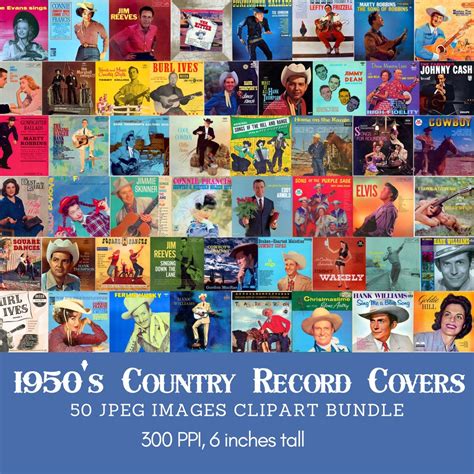 Vintage Country Music Album Covers Clipart Bundle 1950s Country Western ...