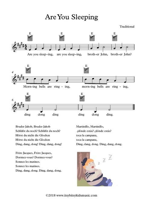 Are You Sleeping Fr Re Jacques Sheet Music With Chords And Lyrics