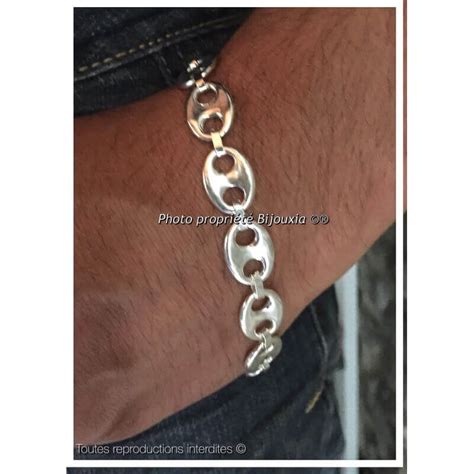 Bracelet Grain De Café Large 12MM LARGE Argent Massif 925 1000 Bijoux Homme