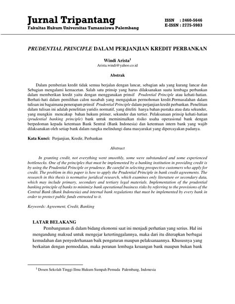 Pdf Prudential Principle Dalam Perjanjian Kredit Perbankan