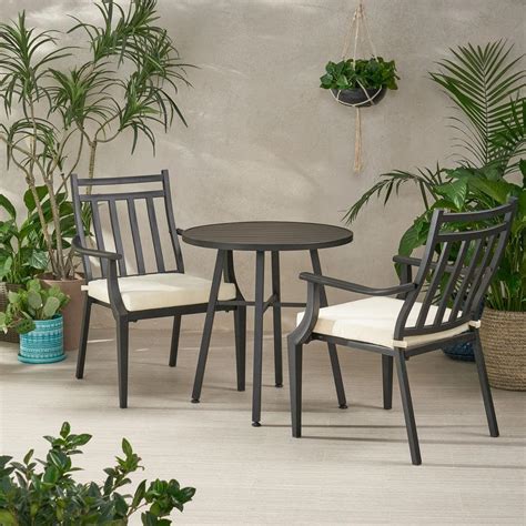 3 Piece Metal Outdoor Bistro Sets With Beige Cushion Bistro617 1 The