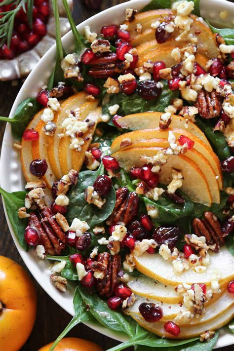 Pear And Pomegranate Spinach Salad With Maple Lemon Mustard Dressing