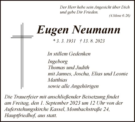 Traueranzeigen Von Eugen Neumann Trauer HNA De