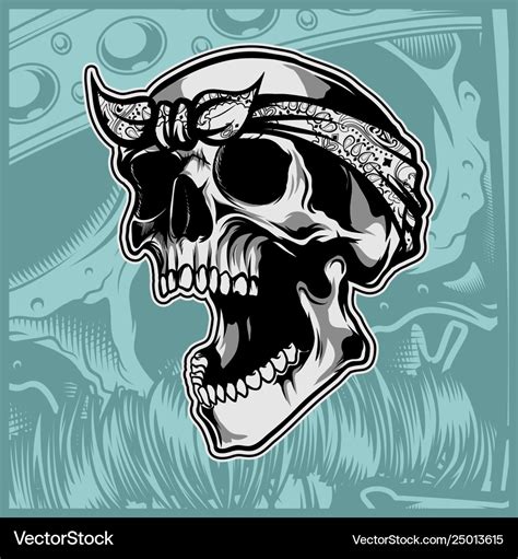 Skull wearing bandana hand drawing Royalty Free Vector Image