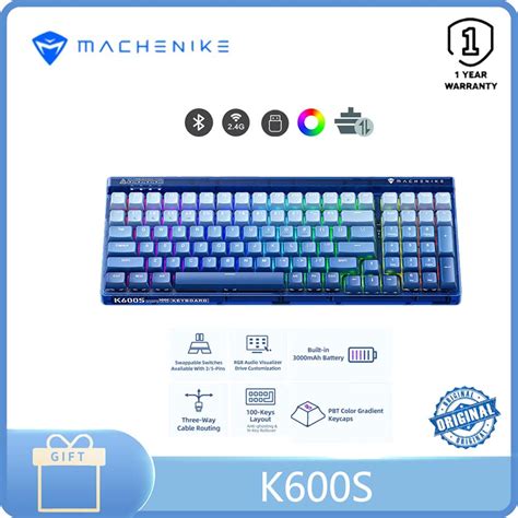 Machenike K S Three Mode Bluetooth Wireless Mechanical Keyboard Full Key Hot Plug With Rgb