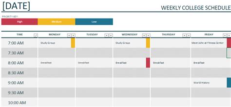 Weekly College Schedule Template » Template Haven