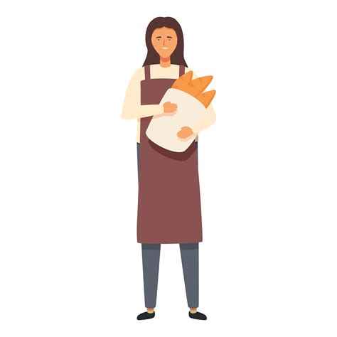 Female Take Hot Bread Package Icon Cartoon Vector Bakery Production Factory Vector Art