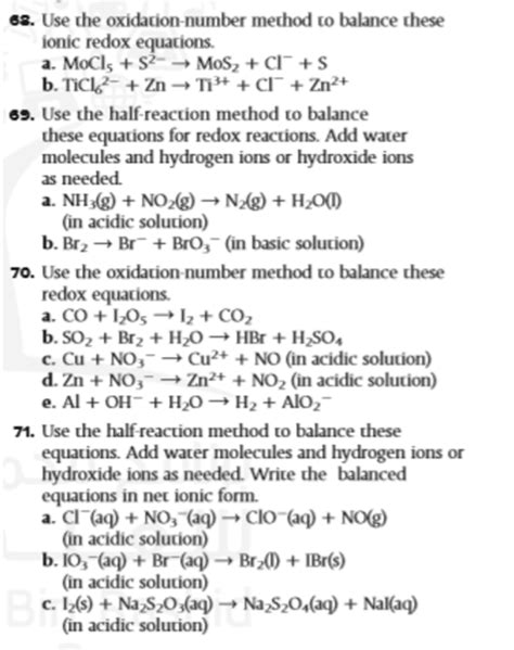 Solved 68 Use The Oxidation Number Method To Balance These