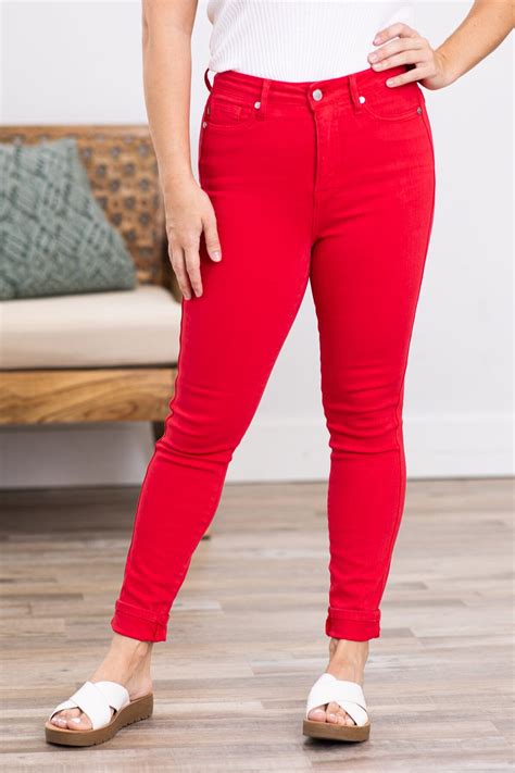 Judy Blue Red Tummy Control Skinny Jeans · Filly Flair