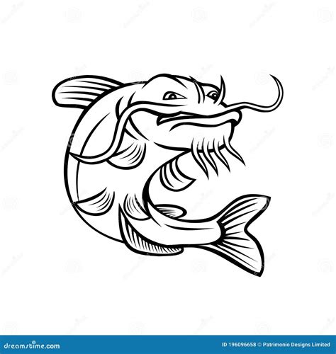 Channel Catfish Ictalurus Punctatus Or Channel Cat Jumping Up Cartoon