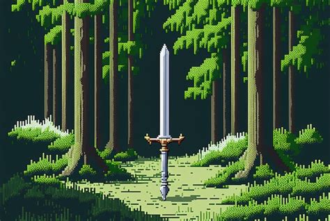 Premium AI Image | Pixel art sword stuck in stone in forest excalibur sword background for 8 bit ...