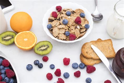 Healthy Breakfast with Cereals and Fruits Stock Image - Image of cheese ...