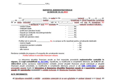 Model Orientativ Editabil Gratuit Raport Administrator