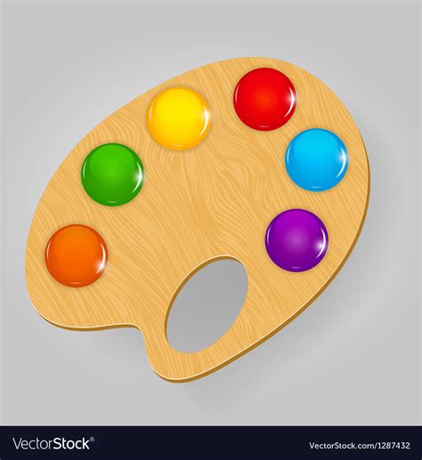 Wooden Art Palette With Paints And Brushe Vector Image